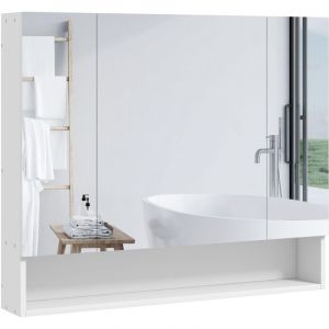 Armoire murale salle de bain avec miroir, armoire de toilette 3 portes miroir, &eacute;tag&egrave;res r&eacute;glables, 90x15x75cm, blanc