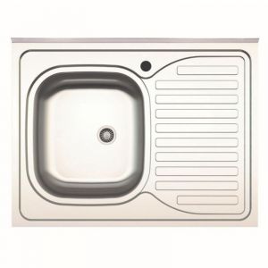 Evier de cuisine &agrave; poser monocuve avec &eacute;gouttoir droit 80x60 cm - Samet SA30DX