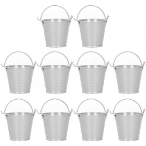 10 pi&egrave;ces Pot de fleur Mini Pot de plante succulente petit seau en m&eacute;tal pour d&eacute;cor int&eacute;rieur ext&eacute;rieur argent 4x5.5x6cm