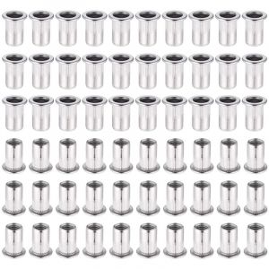 60 Pièces 304 Ecrou a Sertir M6 en Acier Inoxydable Tête Plate Ecrou Aveugle Rivet Fileté Ecrou a Rivet pour pince à insert fileté