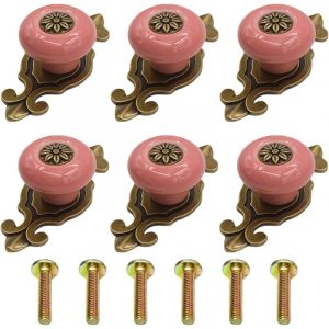 (6, Rose) Boutons de Portes pour Placards Vintage, Boutons de Meuble Ceramique, Poign&eacute;e de Porte en C&eacute;ramique Vintage, Poign&eacute;e de Meubles en