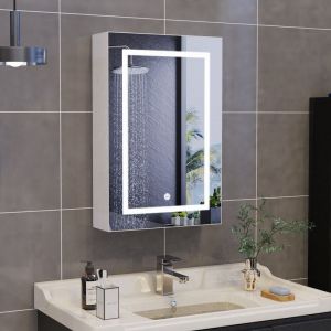 Blanketswarm - Armoire de Salle de Bain avec Miroir et led éclairage, Armoire de Toilette Miroir avec Prise et 2 Étagère Réglable, Armoire Murale de