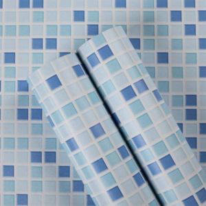 Papier Peint Carrelage Autocollant Bleu 61x100 cm Style Mosa&iuml;que Sticker Mural Film D&eacute;coratif Imperm&eacute;able pour Carreaux de Mur de Salle de Bains et