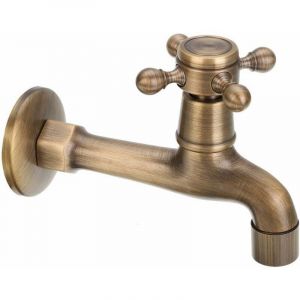 Dpzo - Robinet mural vintage à eau froide pour salle de bain, toilettes, lavabo, baignoire, robinets en laiton pour jardin, terrasse, serpillère,