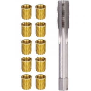 Kit de r&eacute;paration de filetage de bougie d'allumage : inserts m&eacute;talliques M12x1,25, taraud M14x1,25, kit de retaraudage 14 mm
