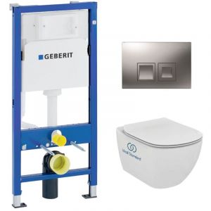 Pack wc Bati Geberit duofix UP100 + Cuvette Ideal Standard Tesi Aquablade + Plaque de commande Delta50 chrome mat