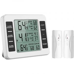 Thermom&egrave;tre de Frigo Congelateur, Thermom&egrave;tre de R&eacute;frig&eacute;rateur Sans Fil avec 2 Capteurs, Alarme Sonore, Min/Max, Thermometre In/Ext&eacute;rieur pour Maison