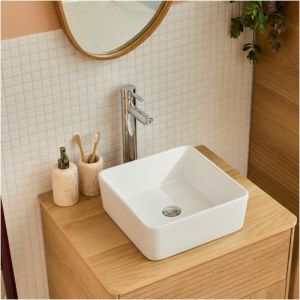 Vasque &agrave; poser carr&eacute;e en c&eacute;ramique blanche 37cm