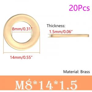 Largeight - Lot de 20 Rondelle Plate, 8mm x 14mm, Rondelle d'étanchéité Circulaire, Rondelles Annulaires, Laiton Rondelle Plate pour L'étanchéité des