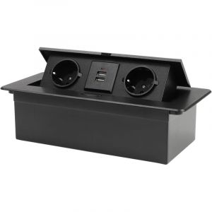 Prise cach&eacute;e de table, prise int&eacute;gr&eacute;e, r&eacute;tractable 2 voies avec 2 USB, prise de table, prise escamotable, bo&icirc;tier de connexion de bureau de type C,