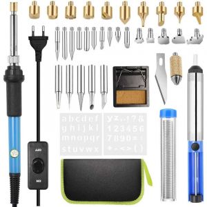 Graveur et outil de précision,Kit de Pyrogravure 54 pcs Pyrogravure sur Bois 60W Température Réglable de 200 à 450 °c - Pour bois, cuir, sculpture,