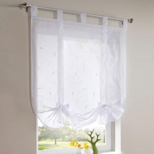 80 x 140 cm Store bateau brod&eacute; Rideau court transparent &agrave; passants pour cuisine, salon, chambre &agrave; coucher (blanc)