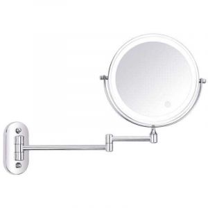 Miroir Maquillage Mural, Miroir Grossissant Lumineux Mural, Miroir Mural Double Face 1X / 10X, Miroir Cosm&eacute;tique Extension 360&deg; Pivotant, USB Recharge