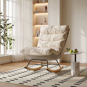 Sureh - Fauteuil à bascule, rocking chair Dossier réglable, fauteuil allaitement, chaise a bascule en lin, pieds en bois, fauteuil moderne pour