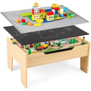 Goplus - 100Pcs Table Circuit de Train Enfant en Bois, 2 en 1 Table Rail de Train Enfants 3 + Ans Pistes Tiroir de Rangement, pour Garçons et Filles