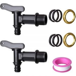 Lot de 2 Robinet Cuve Plastique pour Citerne De Pluie Robinet de Rechange Robinet Cuve Plastique 3/4 Pouces avec Joint Contre-Ecrou et Ruban