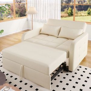 Hauss Spole - Canapé convertible 110×75×94 cm, dossier réglable, avec 2 oreillers, canapé pliant, mousse, beige