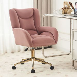 Eifson - Chaise de bureau pivotante en velours, hauteur r&eacute;glable, pieds dor&eacute;s, style minimaliste moderne, chaise de maquillage - Rose