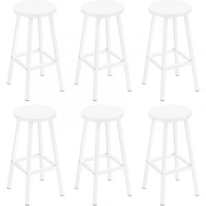 Lot de 6 Tabourets de Bar Klihome - Si&egrave;ge Rond en Bois d'Ing&eacute;nierie - Structure M&eacute;tallique - Tabouret Fixe Haut - Chaise Haute Cuisine - Repose-Pieds