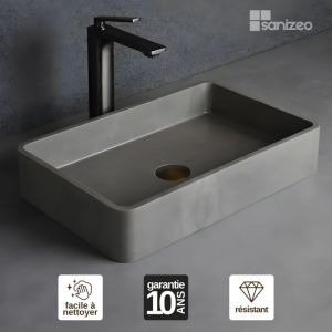 Vasque à poser Concrete Gris Ardoise Rectangle L57,5l39,5H10cm, Cérec sanizéo