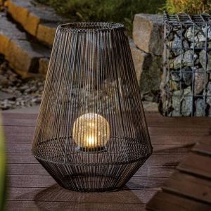 Solar Photophore Ilona 50cm bo&icirc;te en m&eacute;tal poly-rattane r&eacute;sistant aux intemp&eacute;ries 102208 - Esotec