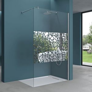 Mai & Mai Paroi de Douche 80x200cm Pare-Douche à l'italienne BR2BL en Verre Trempé 10mm Easy Clean avec Surface Miroir Stabilisateur Rond BRAM1