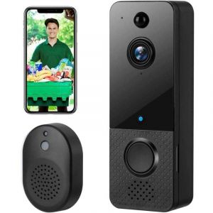 UlisemSonnette Sans Fil avec Cam&eacute;ra,1080P WiFi Visiophone Sans Fil avec Carillon, Prise en Charge de La Vision Nocturne