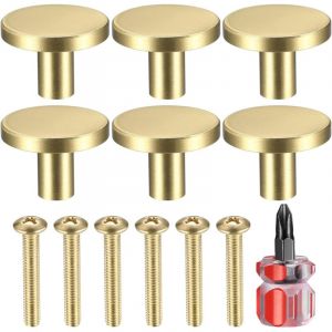 Lot de 6 poign&eacute;es de porte en laiton massif, Boutons de placard ronds, Poign&eacute;e de placard &agrave; trou unique, Avec vis, Pour porte de garde-robe, tiroir