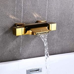 Mitigeur Baignoire Cascade Mural Robinet De Baignoire Pommeau De Douche Cascade Mural Robinet De Baignoire Chaud Et Froid (Or)