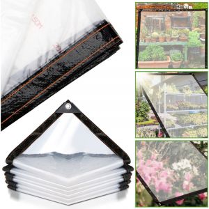 B&acirc;che transparente arm&eacute;e Ext&eacute;rieur avec Oeillets, B&acirc;che en Plastique pvc B&acirc;che Imperm&eacute;able Transparente Ind&eacute;chirable et Coupe-Vent B&acirc;che 2x5m