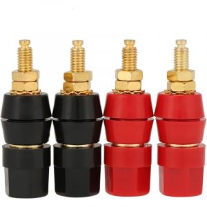 Prise de banane plaquée or 4pcs, borne, siège d'essai de poteau de terre hexagonal, rouge 2pcs, Noir 2pcs
