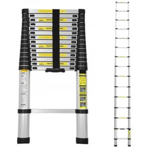 Swanew 4,4m Échelle Télescopique Alu argenté Portable Echelle Multi-Fonction en Aluminium, Capacité 150 Kg ,15 Echelons