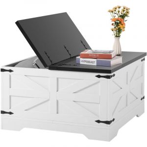 Mophorn - Table basse de ferme de 31,5 po, table carrée à charnière avec grand compartiment de rangement, table de cocktail rustique en bois pour
