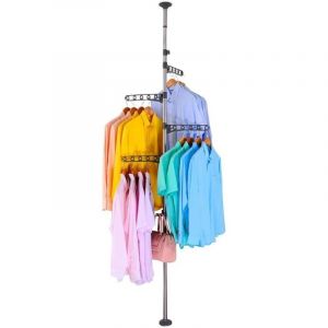Porte-Manteau T&eacute;l&eacute;scopique S&eacute;choir &agrave; Linge en M&eacute;tal et Plastique &Eacute;tendoir Pliable avec 4 Bras et Crochets, R&eacute;glable en Hauteur 175-235 cm ou 230-290