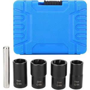 BEBUSINGOTO Jeu de Douilles Torsadées, 5 Pièces Jeu de Douilles Torsadées écrou de Roue Verrouillable Extracteur de Goujon Extracteur 17mm 19mm 21mm