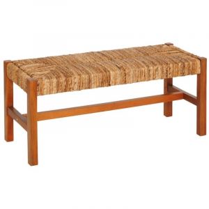 Banc bout de lit en paille tress&eacute; et structure en bois - Longueur 102 x Profondeur 38 x Hauteur 46 cm