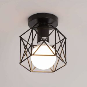 COMELY Plafonnier Industrielle en M&eacute;tal Cage Carr&eacute;, Lustre Abat-jour Fer Luminaire E27 60W Noir pour Salon Chambre Bar（Lot de 1,Ampoule non incluse）