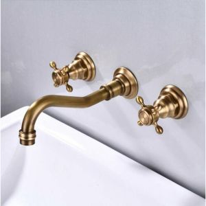 Robinet mitigeur mural pour lavabo de salle de bain 3 trous -couleur antique