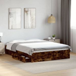 Maison Chic - Cadre de lit avec tiroirs sans matelas-Structure de lit avec rangement chêne fumé 120x190 cm 340261