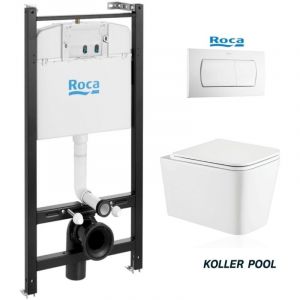 Pack réservoir encastrable roca Bati-Support et plaque blanc brillant avec wc suspendu tendance vortex tornado 3 système de koller pool