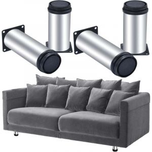4 pcs Pieds de Meubles Pieds de Table Pieds de Bureau En Acier Inoxydable R&eacute;glable Ronde Meubles Pied Meubles Socle Cabinet Canap&eacute; Plinthe Chrome
