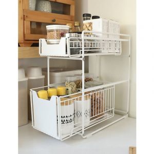 Panier de Rangement Coulissant &agrave; 2 Niveaux, Tiroir Organisateur, Porte-&eacute;pices, Panier Coulissant sous Evier, Etag&egrave;re de Rangement pour Comptoir de