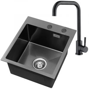 Cecipa - vier Cuisine 1 Bac 40 &times; 45 cm &Eacute;vier Inox Montage &agrave; Encastrer ou &agrave; Fleur de Plan, avec Siphon, Trop-Plein, Anthracite(Pas de Distributeur de
