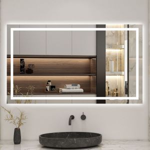 Aica 120x70cm LED miroir de salle de bain tricolore anti-bu&eacute;e + bluetooth + horloge + m&eacute;moire + dimmable