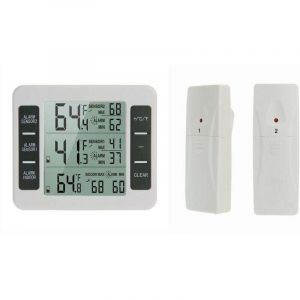 lot de 1 Thermomètre de Frigo Congelateur, Thermomètre de Réfrigérateur sans Fil avec 2 Capteurs, Alarme Sonore, Min/Max, Thermomètre in/Extérieur