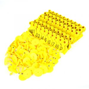 Boucles d'oreilles num&eacute;rot&eacute;es de 1 &agrave; 100 en plastique pour b&eacute;tail (ch&egrave;vres, moutons, porcs) - Jaune