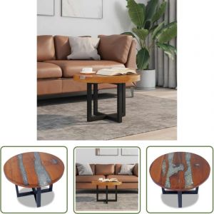 Doc&et&sup2; - The Living Store Table basse Teck R&eacute;sine 60 cm - Table Basse - Meuble De Salon - Table Ronde - Table D'appoint - Design Rustique