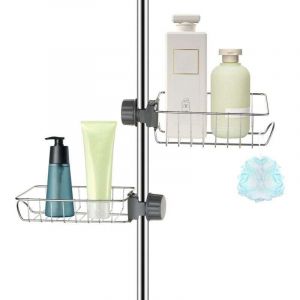 2x &Eacute;tag&egrave;re Douche Sans Percage Inox, &Eacute;tag&egrave;re Salle de Bain T&eacute;lescopique Inoxydable, Tablette Support Douche, Porte Savon Barre Douche, Serviteur
