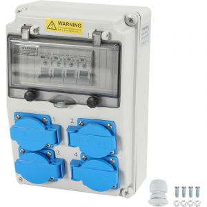 Wolketon Coffret De Chantier R&eacute;partiteur mural avec disjoncteur de c&acirc;ble, distributeur de courant de construction avec 4 prises Schuko et 4 prises