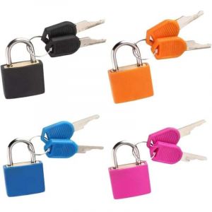 Lot de 4 cadenas pour valise avec cl&eacute;, petit cadenas pour bagages, casiers, valises de vacances, mini cadenas noir, orange, bleu, rose rouge